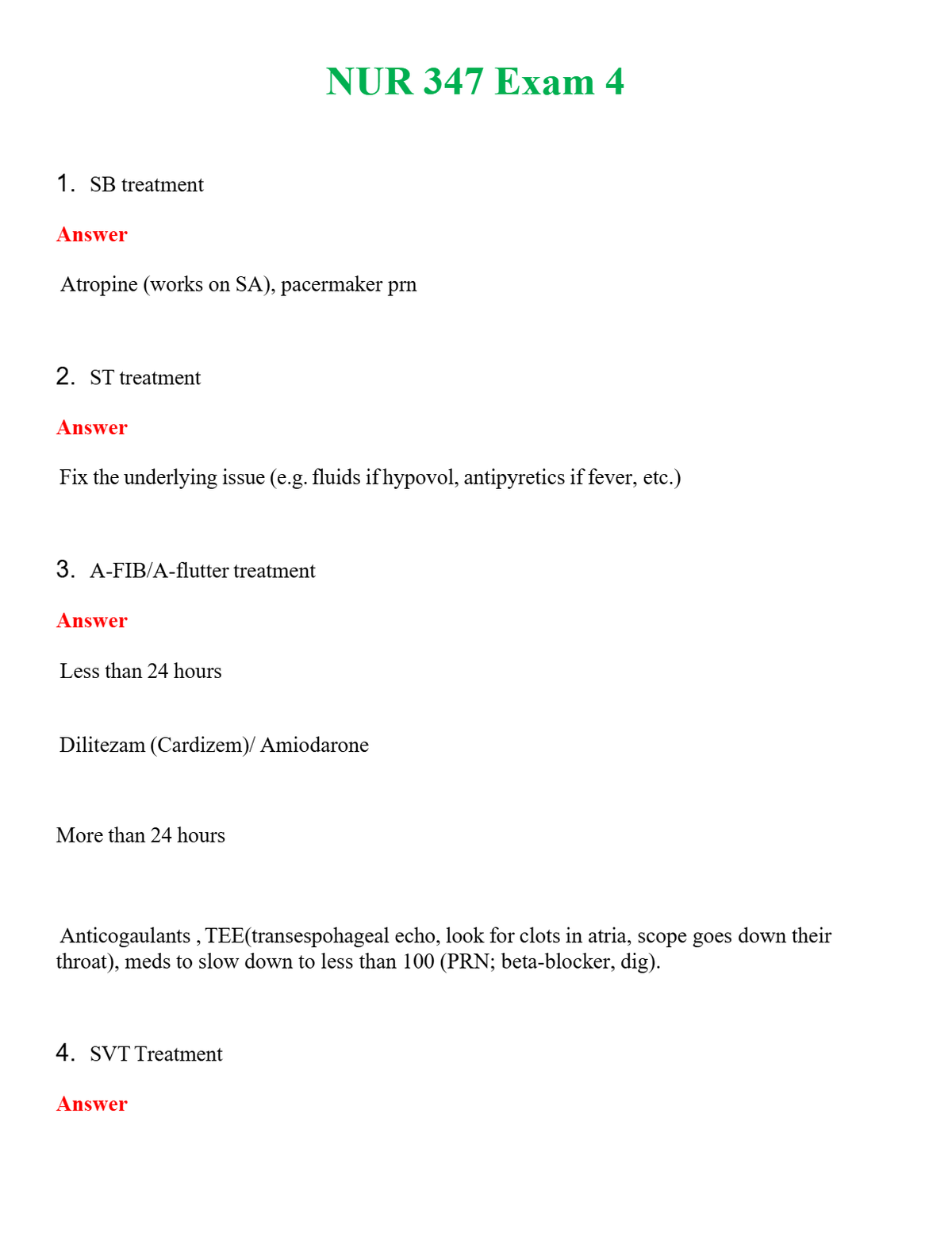 NUR 347 EXAM 4 | QUESTIONS AND ANSWERS INCLUDED