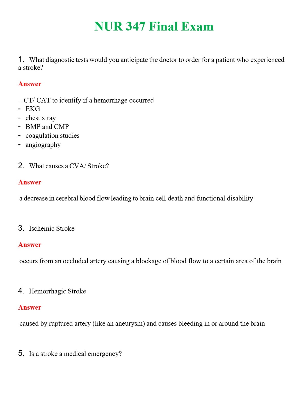 NUR 347 FINAL EXAM | A++ EXAM WITH ALL NEW QS & AS - GUARANTEED PASS!