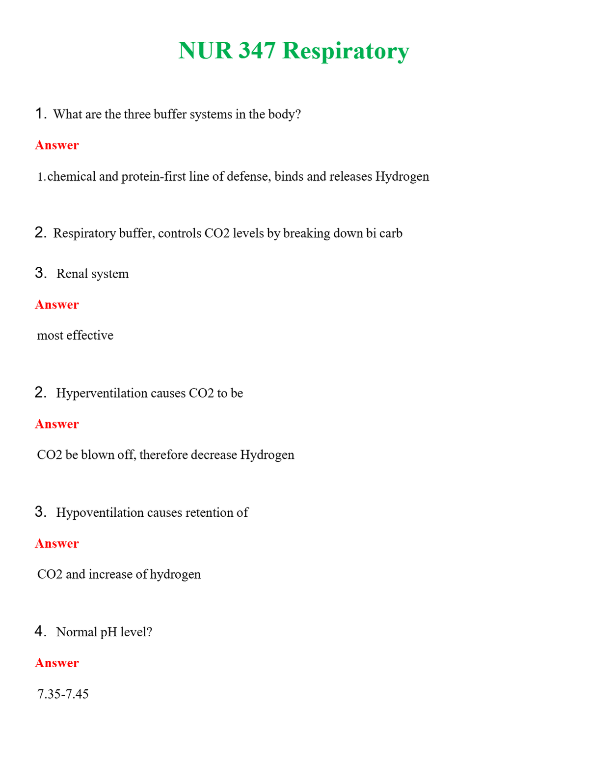 NUR 347 RESPIRATORY | ACTUAL QUESTIONS AND ANSWERS 100% CORRECT