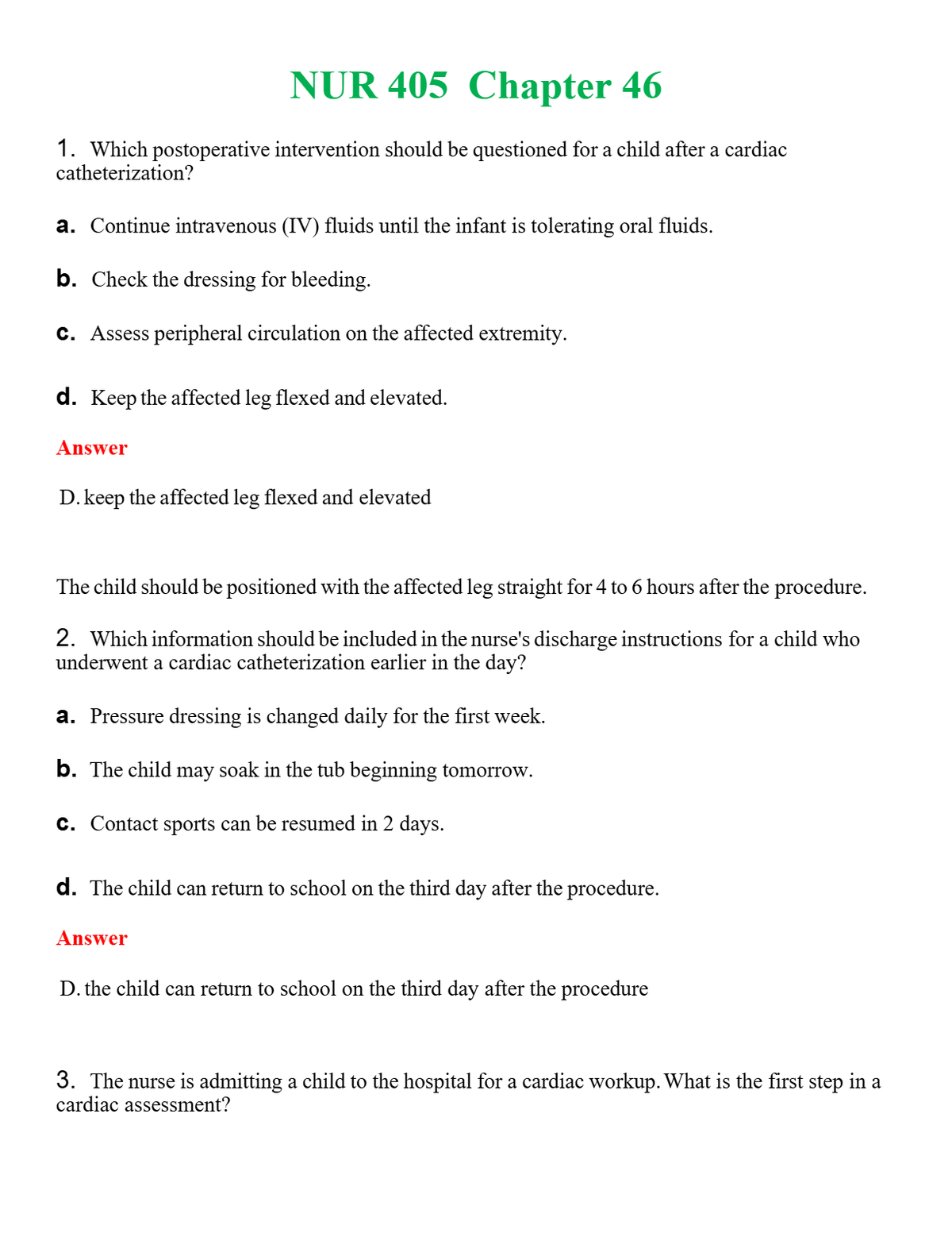 NUR 405 CHAPTER 46 | QUESTIONS AND ANSWERS INCLUDED
