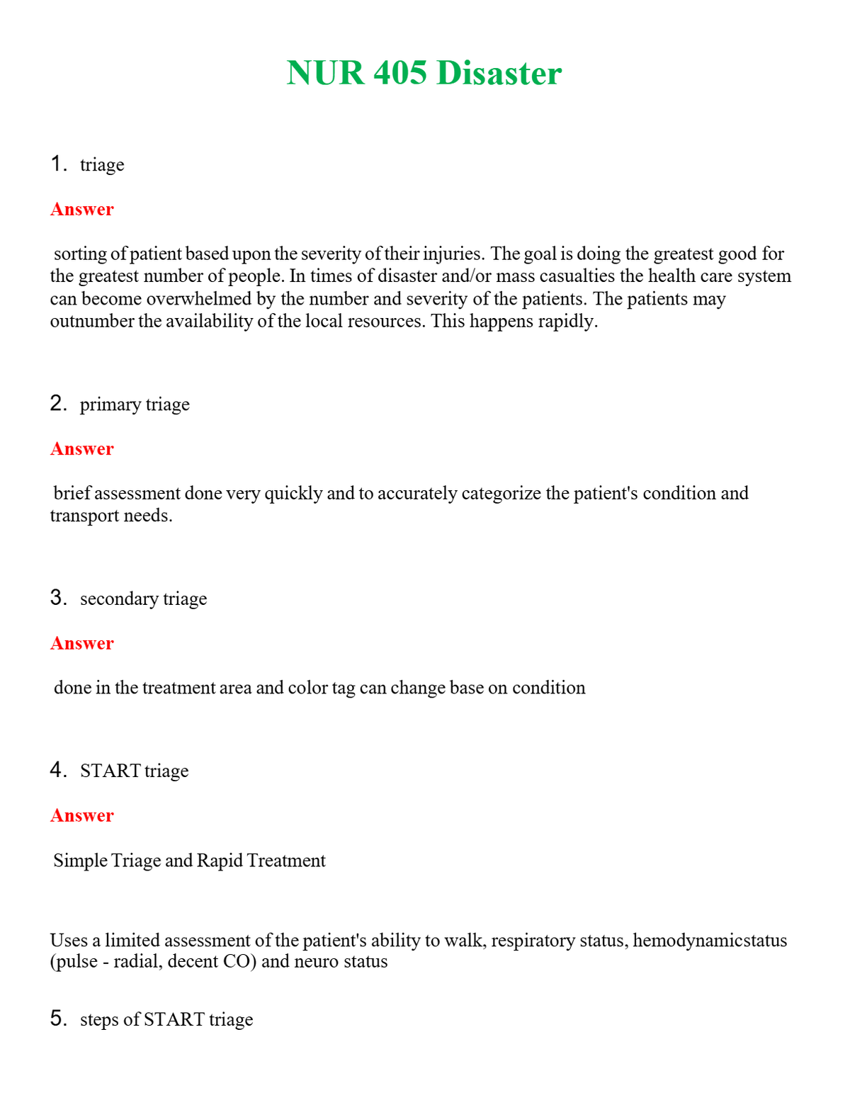 NUR 405 DISASTER | PASSED | A+ RATED GUIDE | NEW FULL EXAM