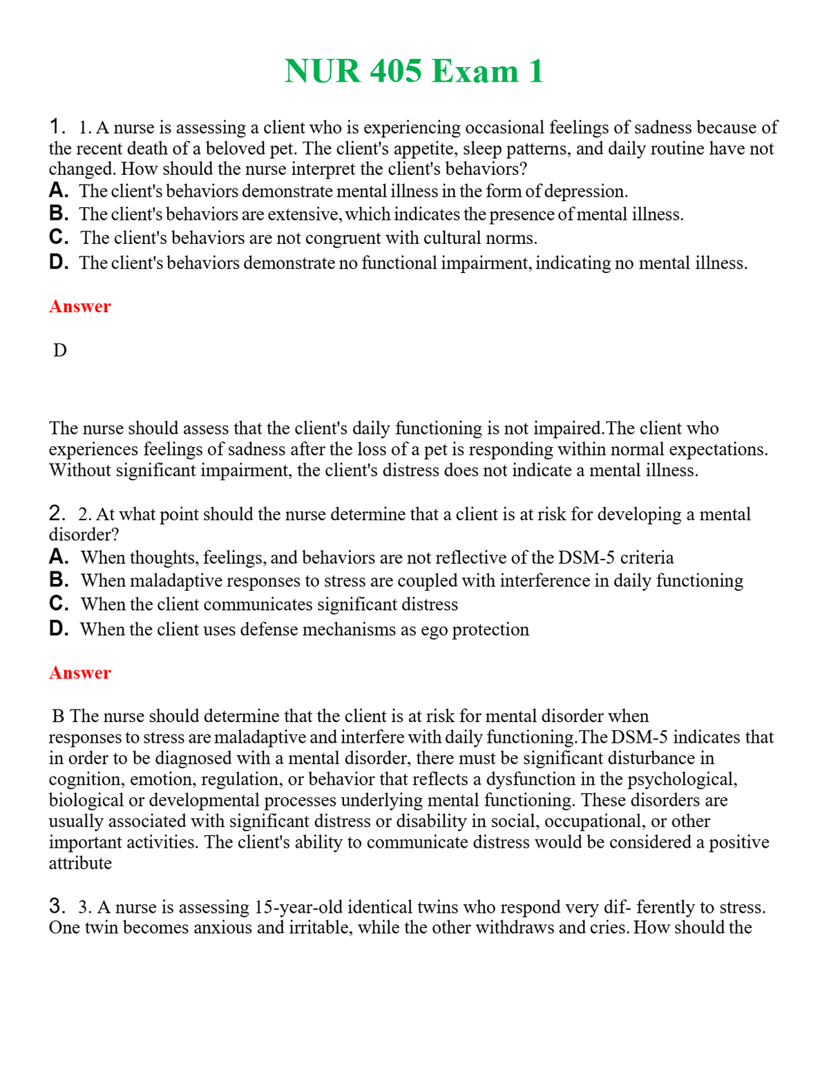 NUR 405 EXAM 1 | GRADED A+ QUESTIONS AND ANSWERS (SOLVED)