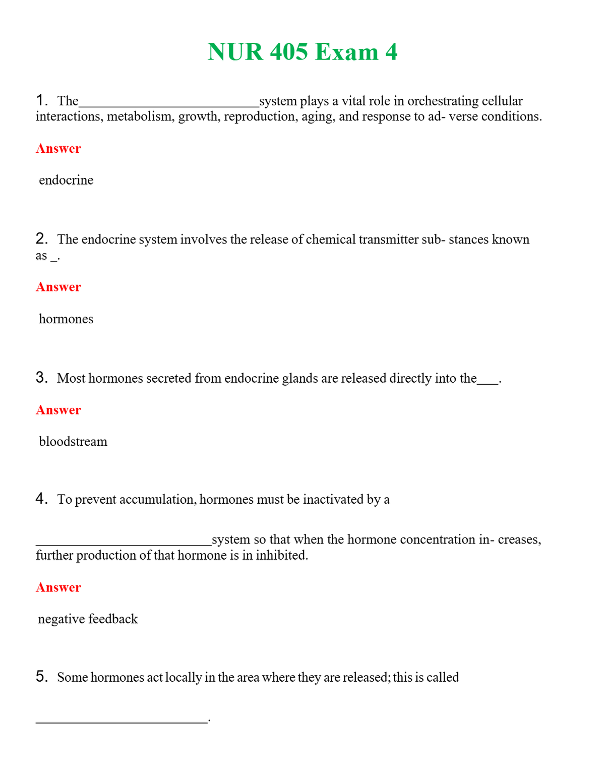 NUR 405 EXAM 4 | WITH 100% VERIFIED ANSWERS