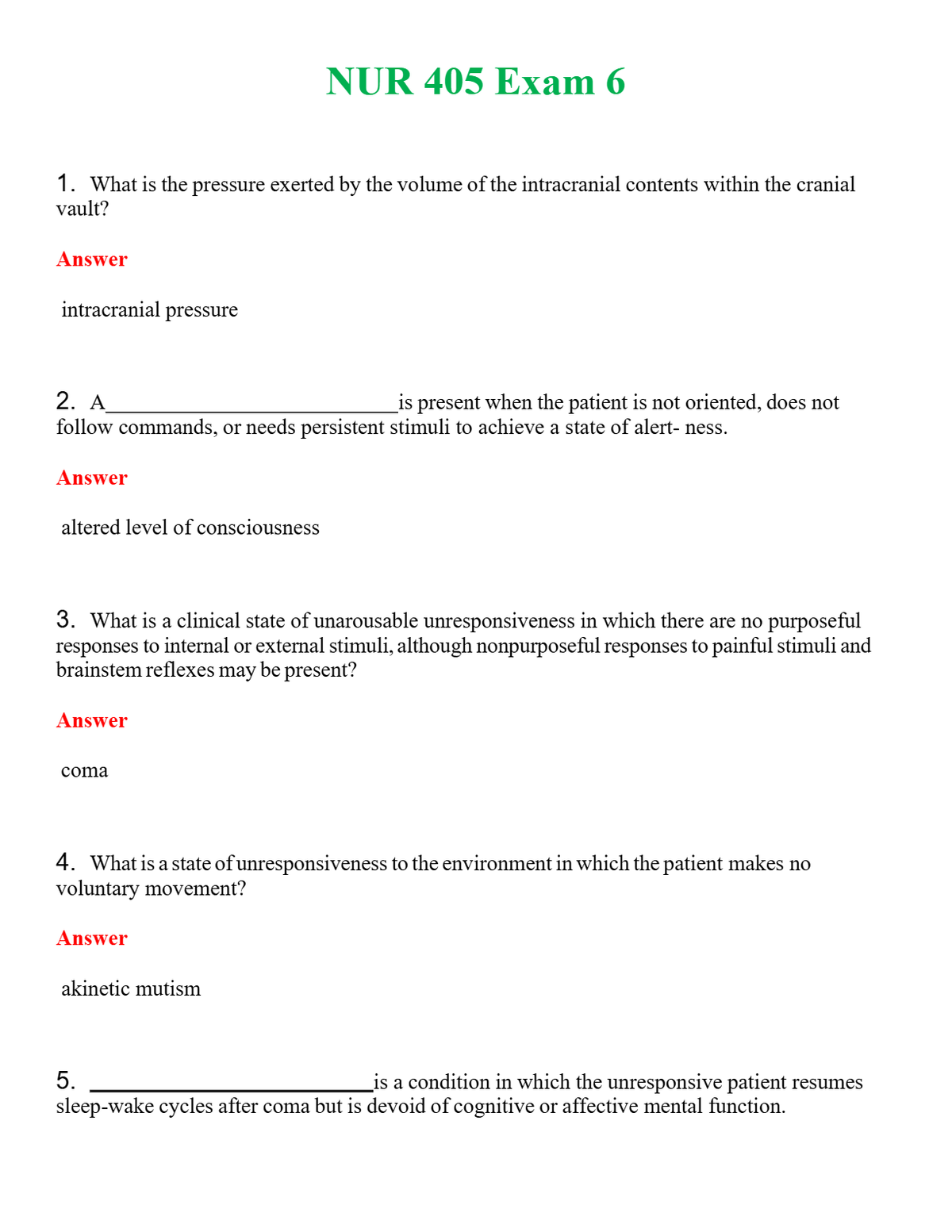 NUR 405 EXAM 6 | QUESTIONS & ANSWERS (SOLVED)
