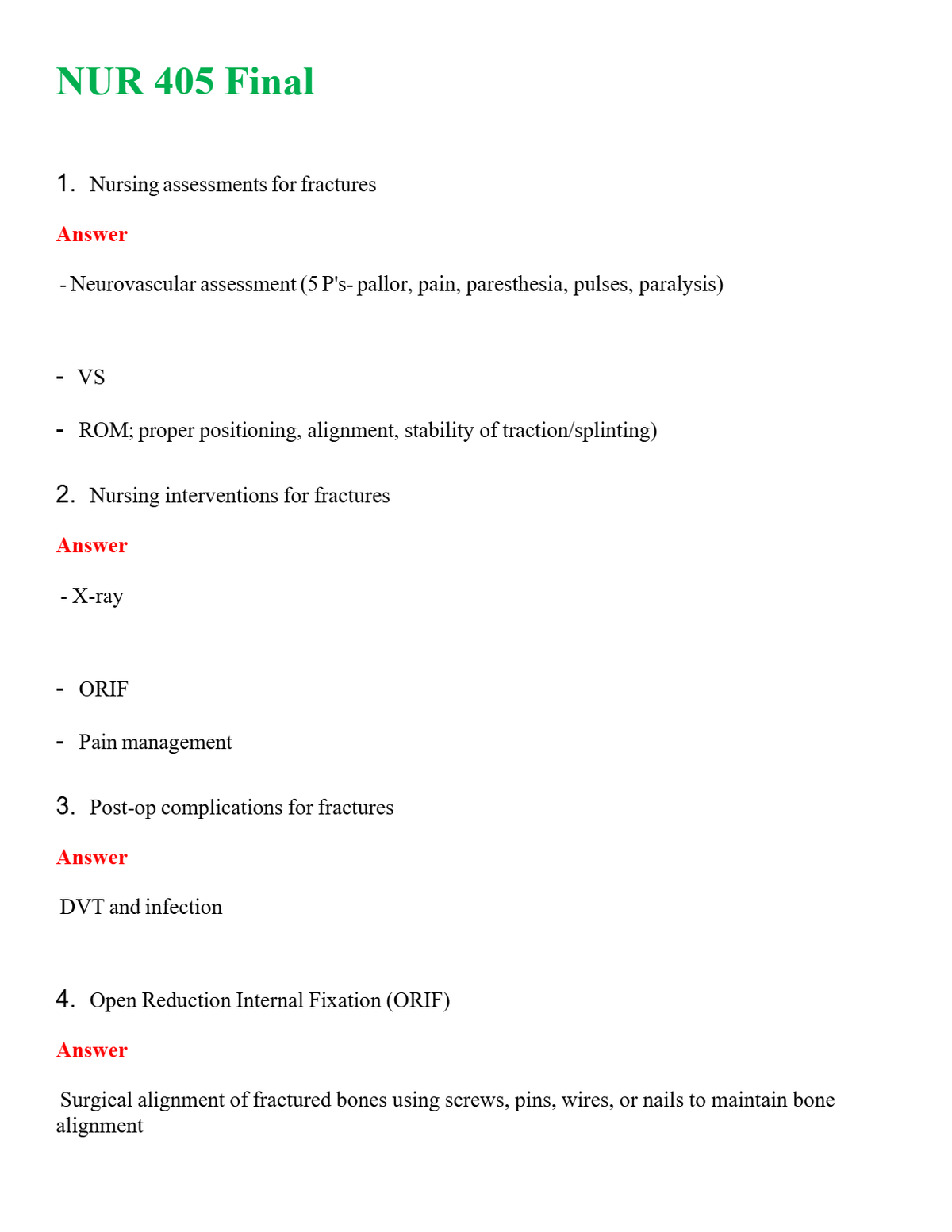 NUR 405 FINAL 1 | WITH 100% VERIFIED ANSWERS
