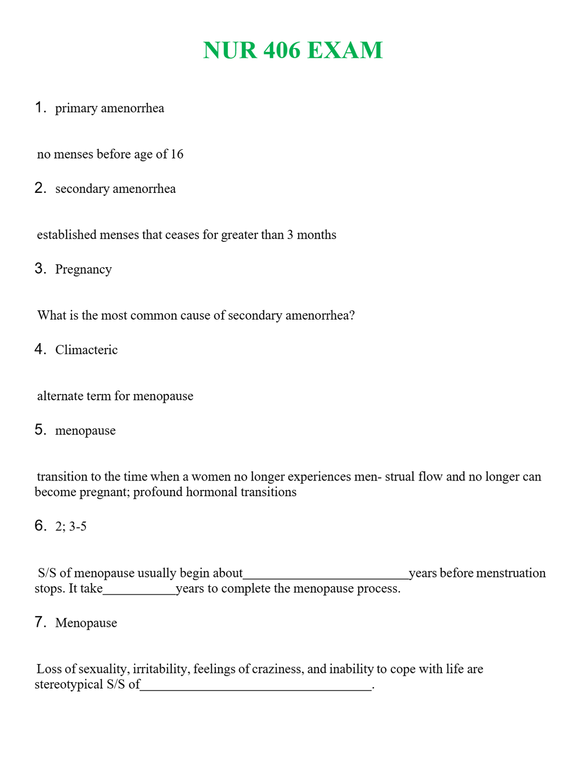 NUR 406 EXAM | NEW FULL QUESTIONS AND ANSWERS 100% CORRECT