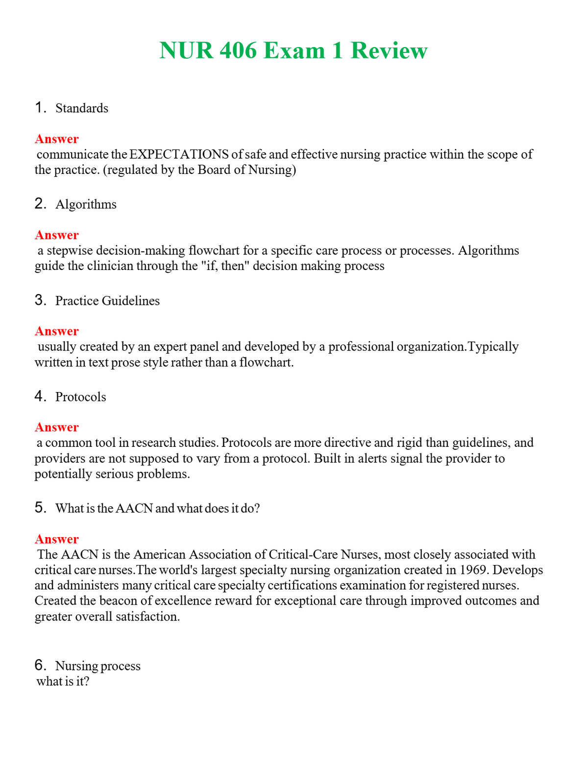 NUR 406 EXAM 1 REVIEW | GRADED A+ SOLVED 100% CORRECT