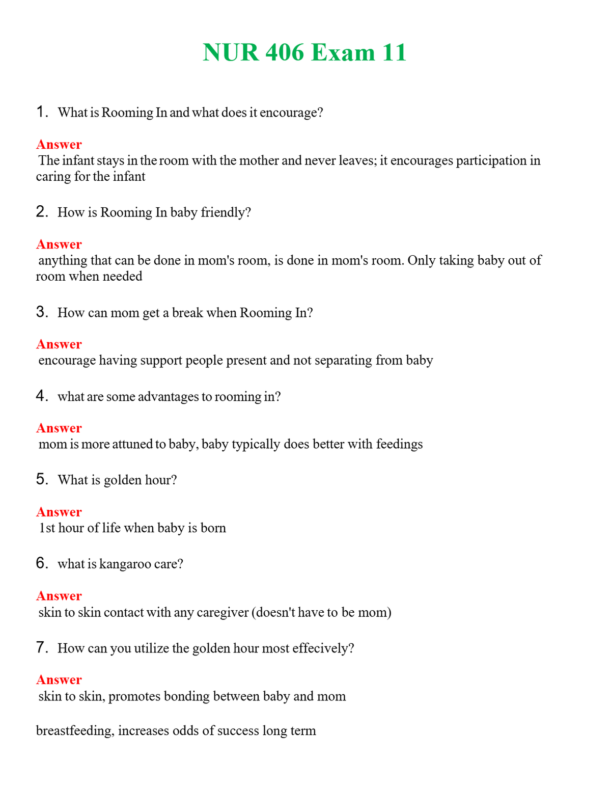 NUR 406 EXAM 11 | GRADED A+ QUESTIONS AND ANSWERS (SOLVED)