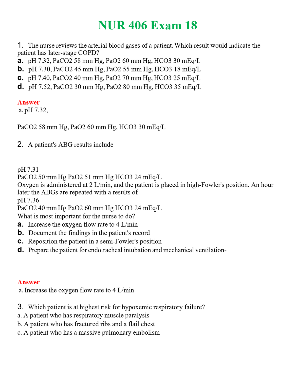 NUR 406 EXAM 18 | A+ RATED GUIDE | QUESTIONS AND ANSWERS (SOLVED)