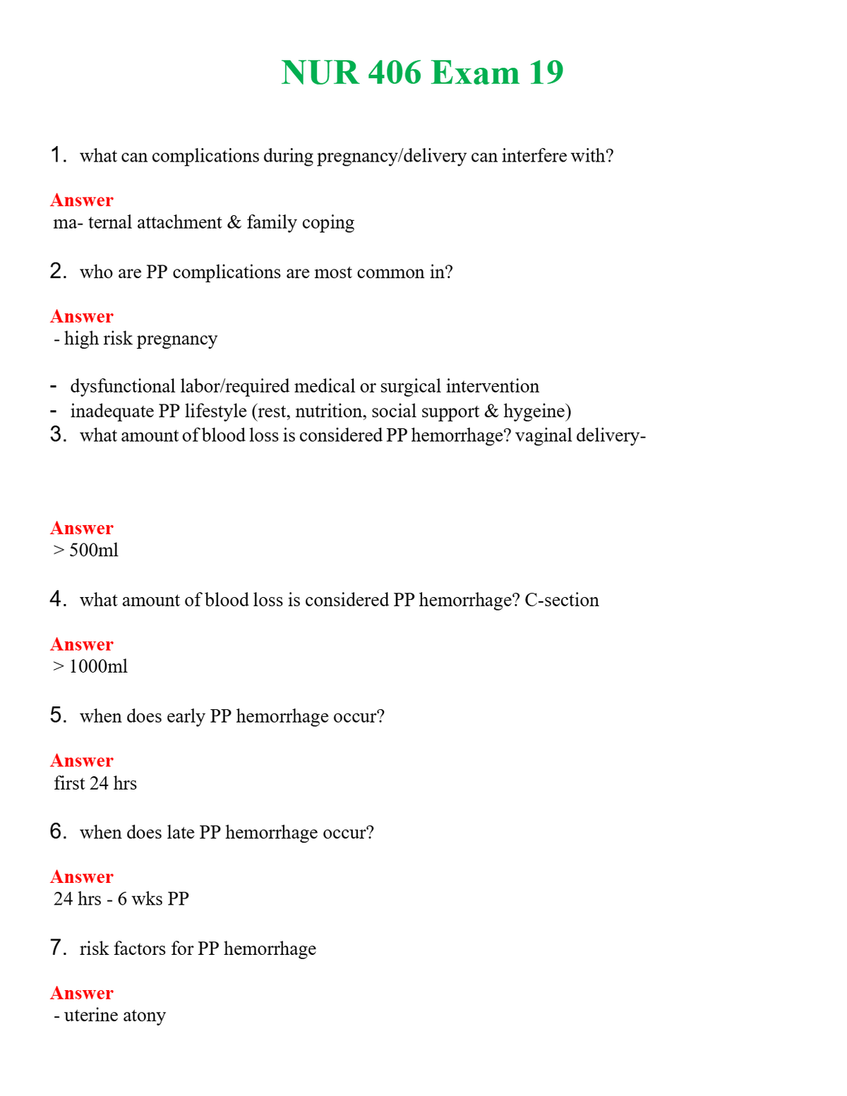NUR 406 EXAM 19 | WITH 100% VERIFIED ANSWERS