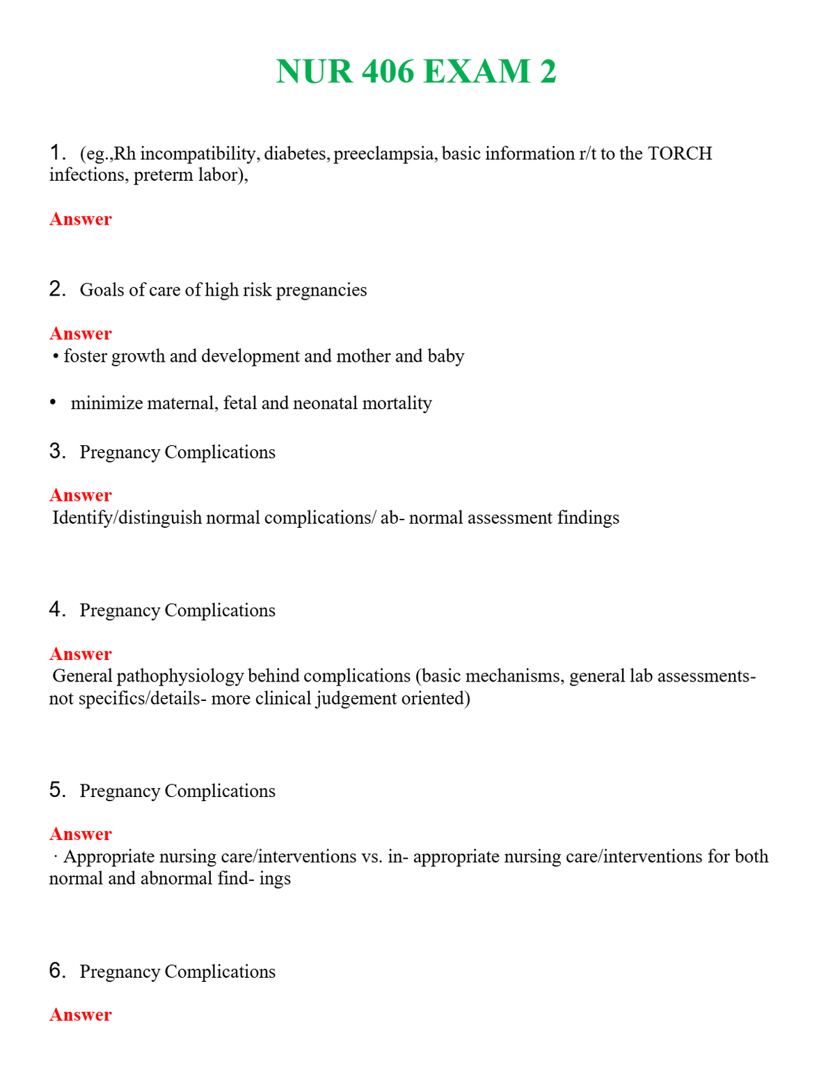 NUR 406 EXAM 2 | GRADED A+ QUESTIONS AND ANSWERS (SOLVED)