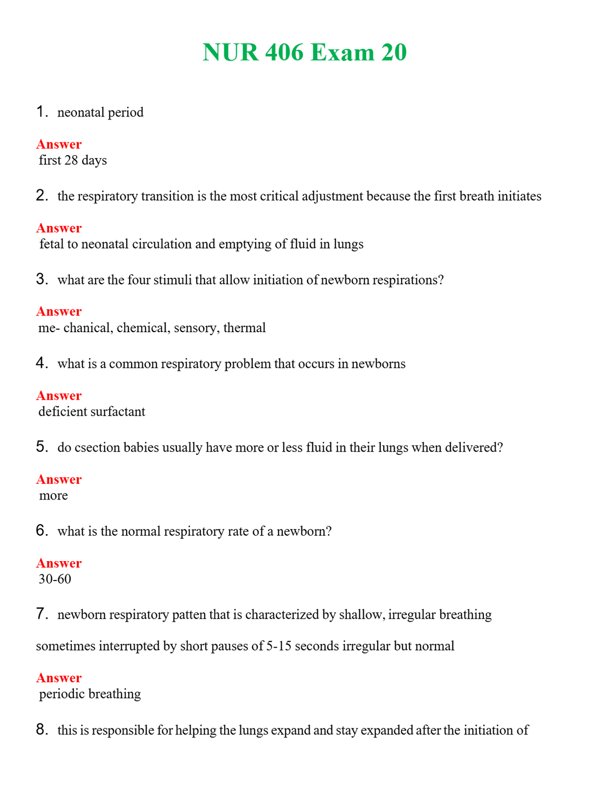 NUR 406 EXAM 20 | QUESTIONS & ANSWERS (SOLVED)