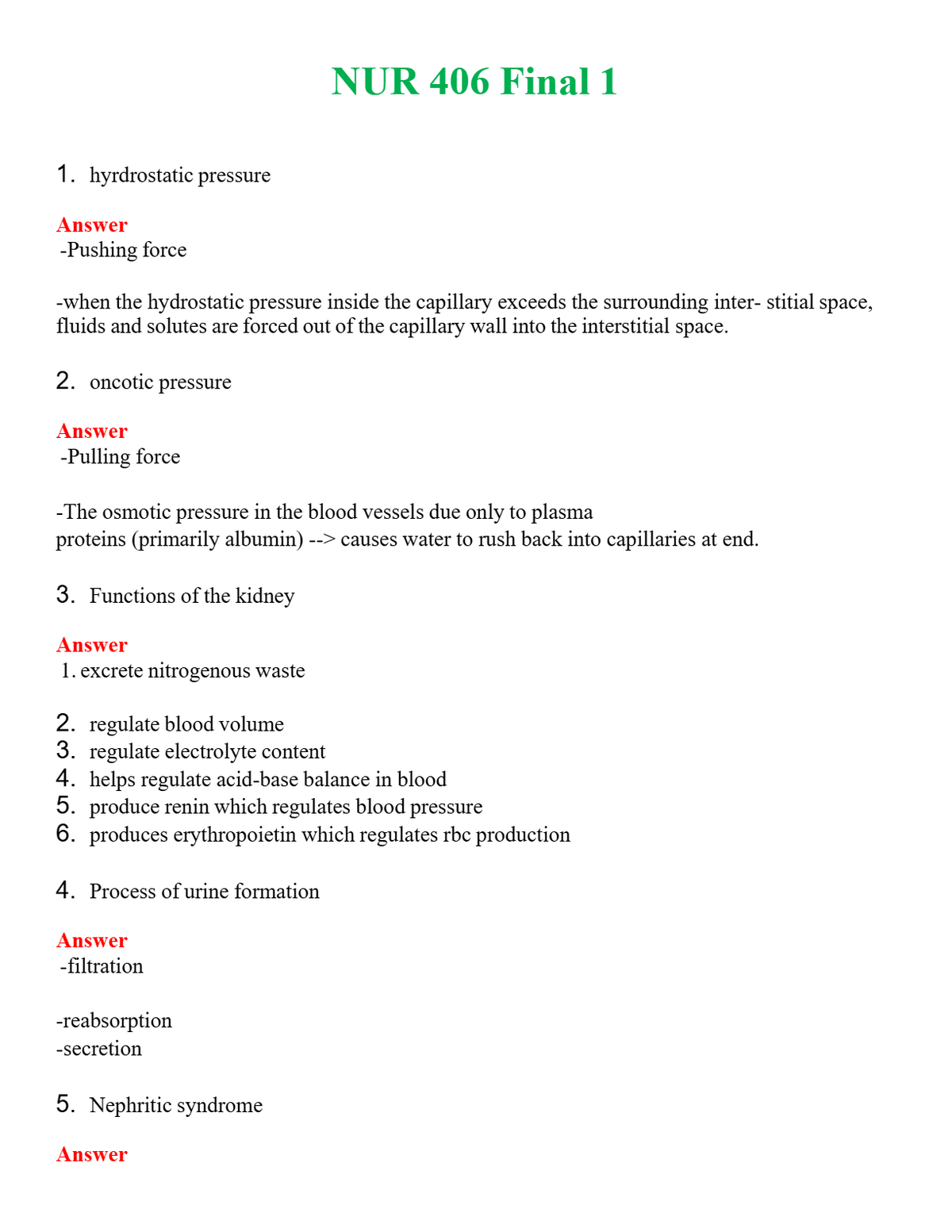 NUR 406 FINAL 1 | (ACTUAL EXAM ) QUESTIONS AND ANSWERS (SOLVED)