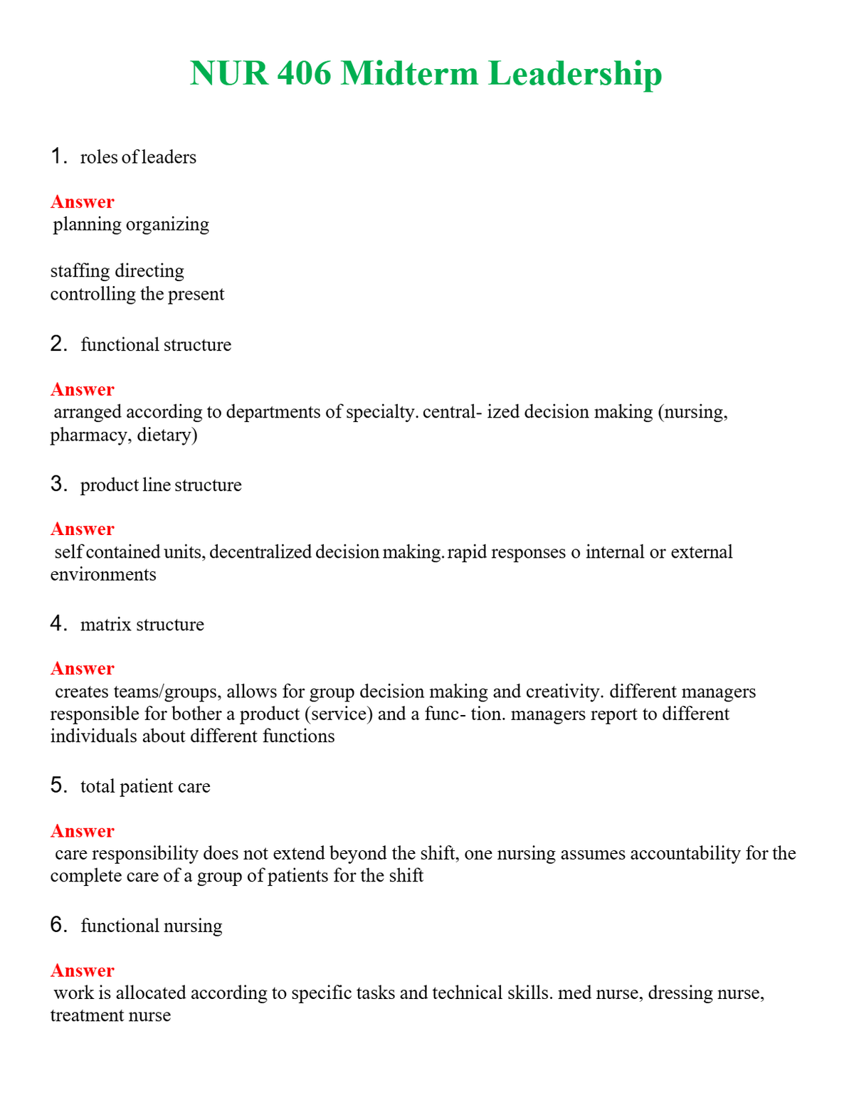 NUR 406 MIDTERM LEADERSHIP | PASSED | A+ RATED GUIDE | NEW FULL EXAM