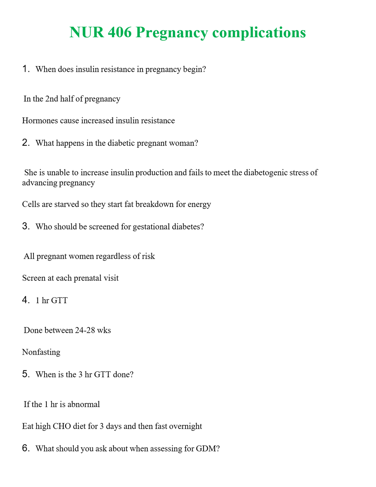NUR 406 PREGNANCY COMPLICATIONS | COMPLETE ANSWERS 100% CORRECT