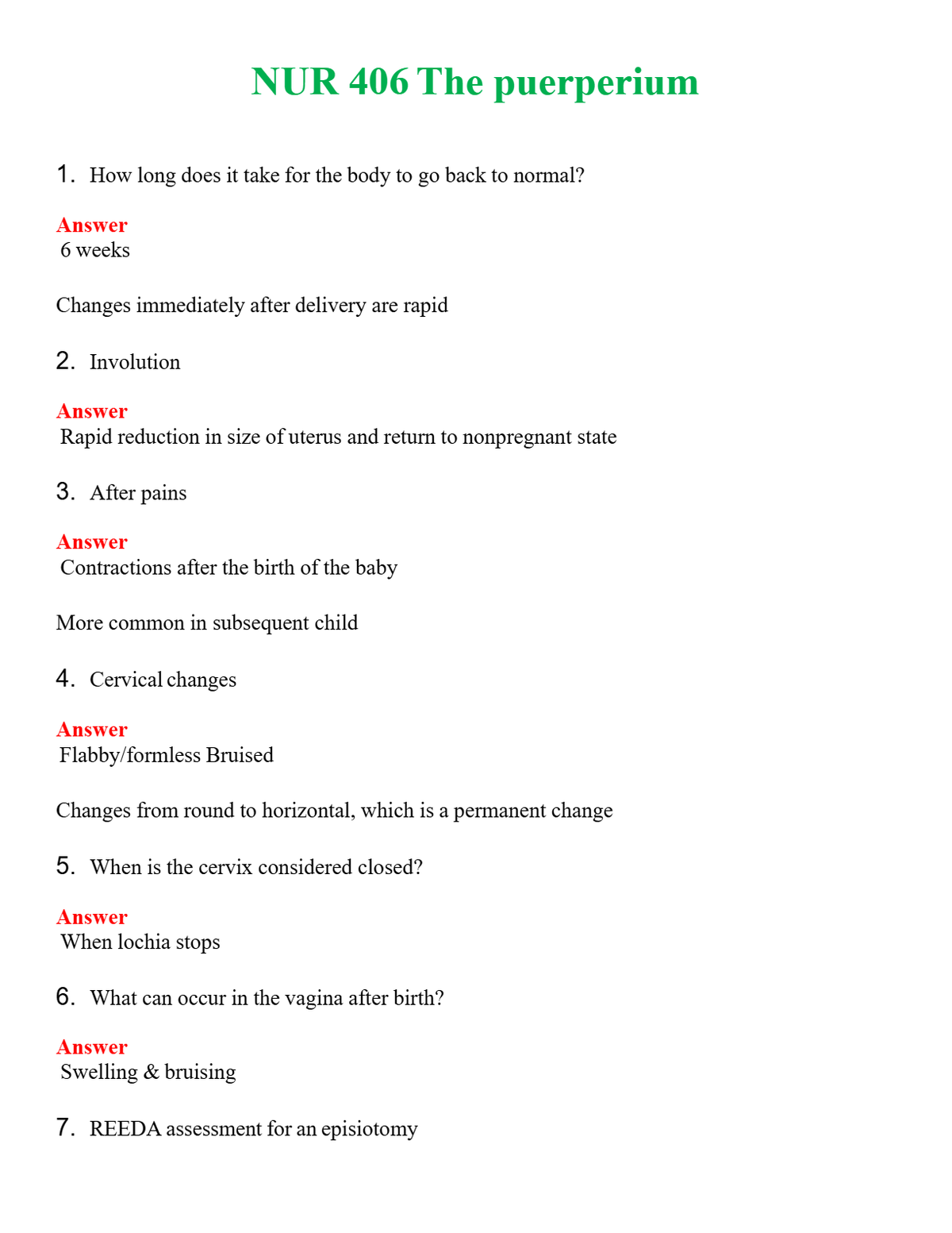 NUR 406 THE PUERPERIUM | COMPLETE QUESTIONS & ANSWERS (SOLVED) 100% CORRECT