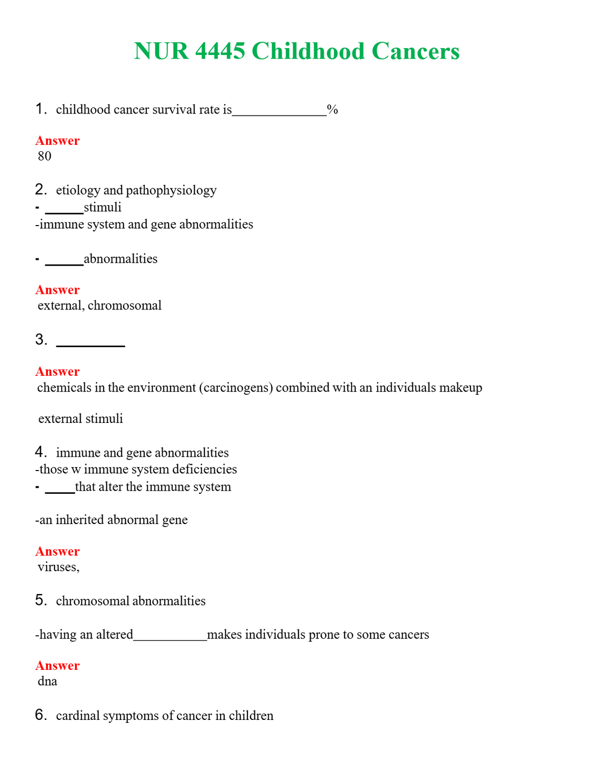 NUR 4445 CHILDHOOD CANCERS | GRADED A+ QUESTIONS & ANSWERS