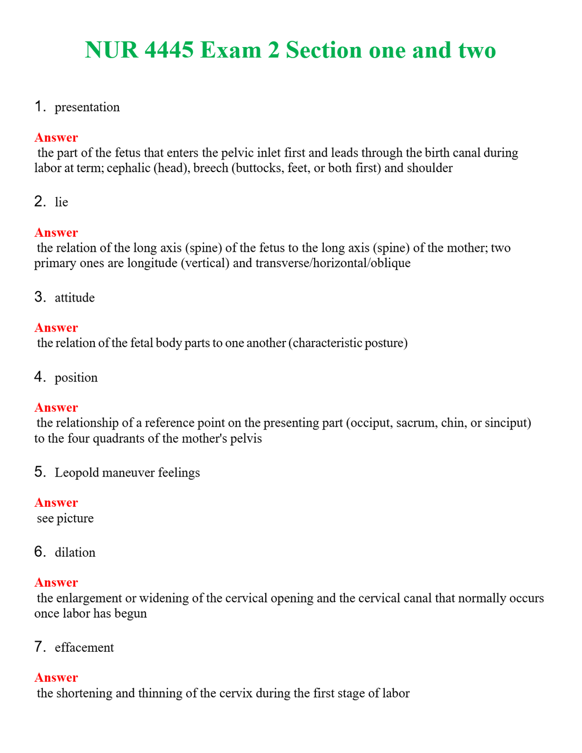 NUR 4445 EXAM 2 SECTION ONE AND TWO | PASSED | A+ RATED GUIDE | NEW FULL EXAM