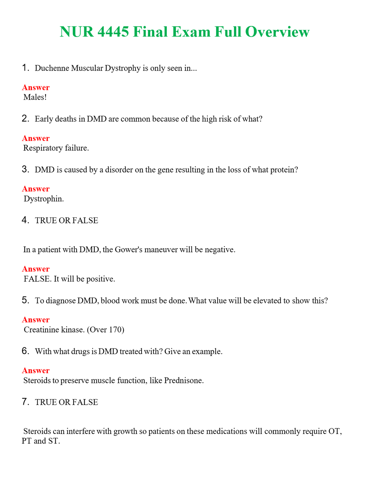 NUR 4445 FINAL EXAM FULL OVERVIEW | PASSED | A+ RATED GUIDE | NEW FULL EXAM