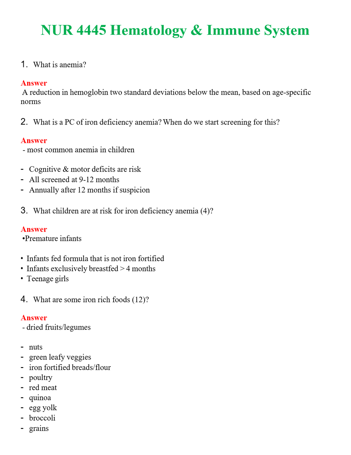 NUR 4445 HEMATOLOGY & IMMUNE SYSTEM | (ACTUAL EXAM ) QUESTIONS AND ANSWERS (SOLVED)