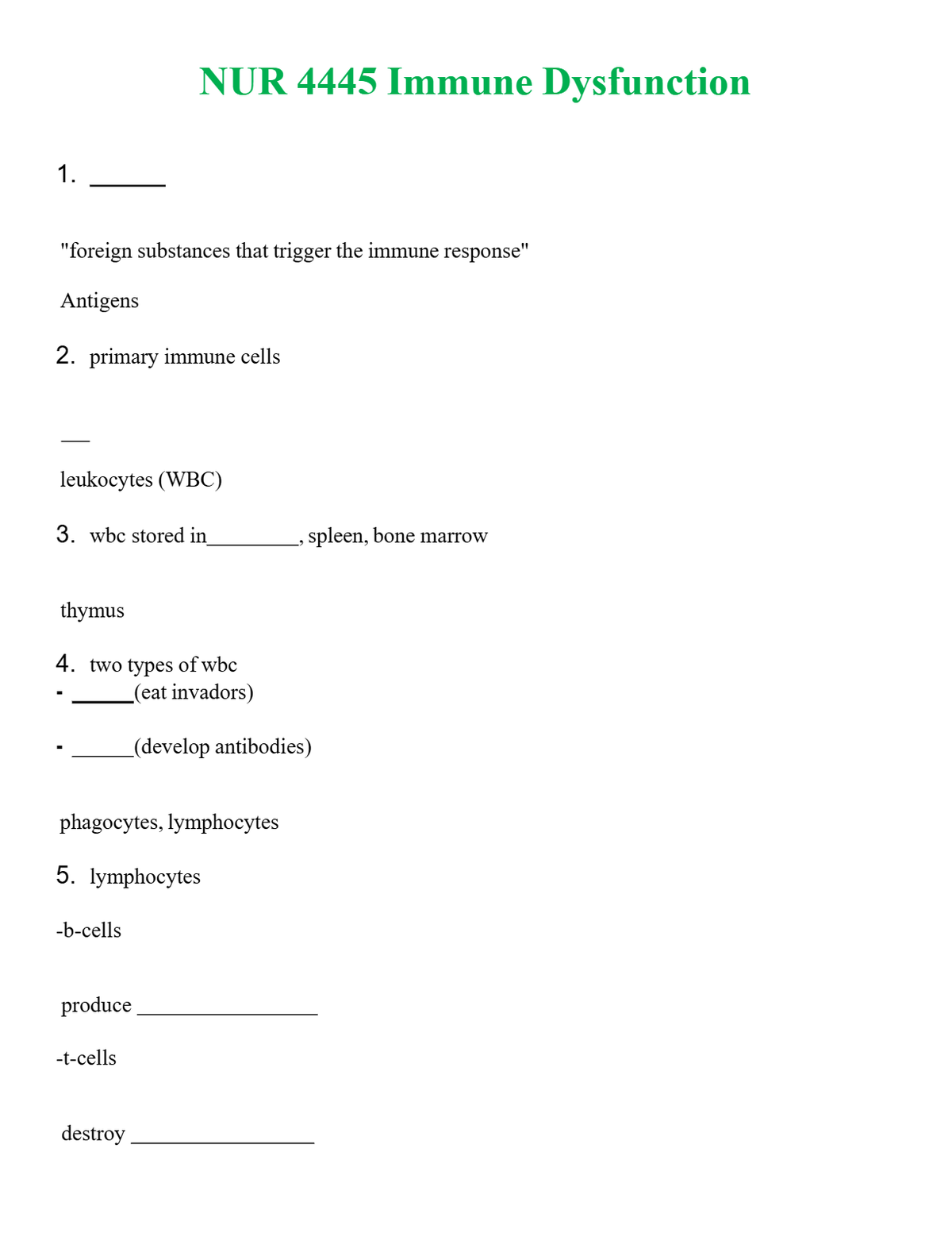 NUR 4445 IMMUNE DYSFUNCTION | LATEST QUESTIONS WITH COMPLETE GRADE A++ ANSWERS