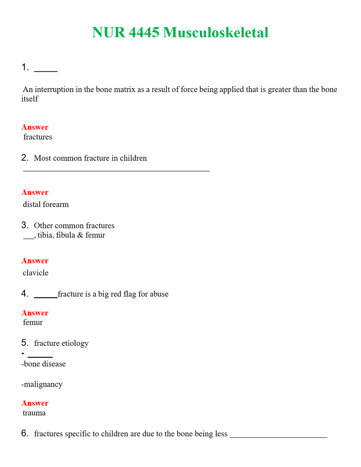 NUR 4445 MUSCULOSKELETAL | NEW FULL QUESTIONS AND ANSWERS 100% CORRECT