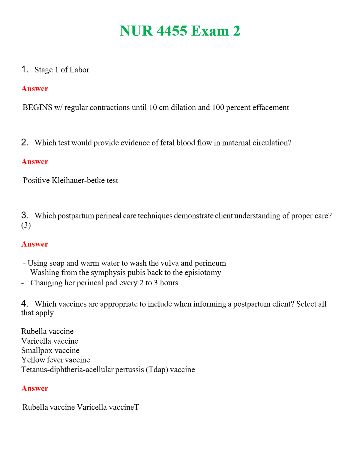NUR 4455 EXAM 2 | QUESTIONS AND ANSWERS INCLUDED