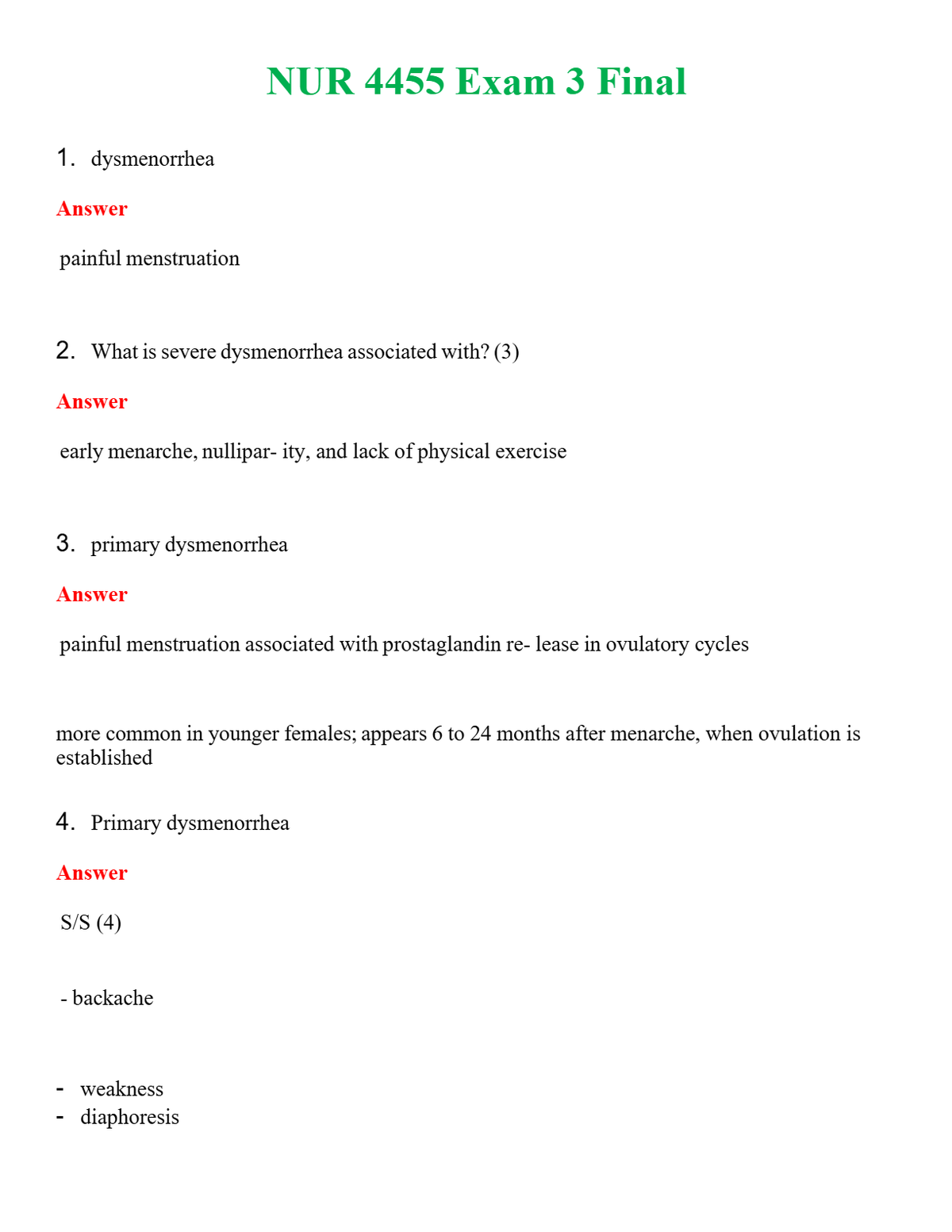NUR 4455 EXAM 3 FINAL | COMPLETE QUESTIONS & ANSWERS (SOLVED) 100% CORRECT