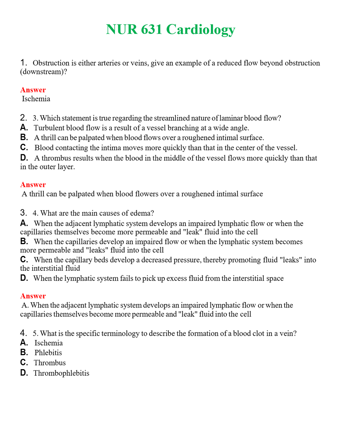 NUR 631 CARDIOLOGY | GRADED A+ QUESTIONS AND ANSWERS (SOLVED)