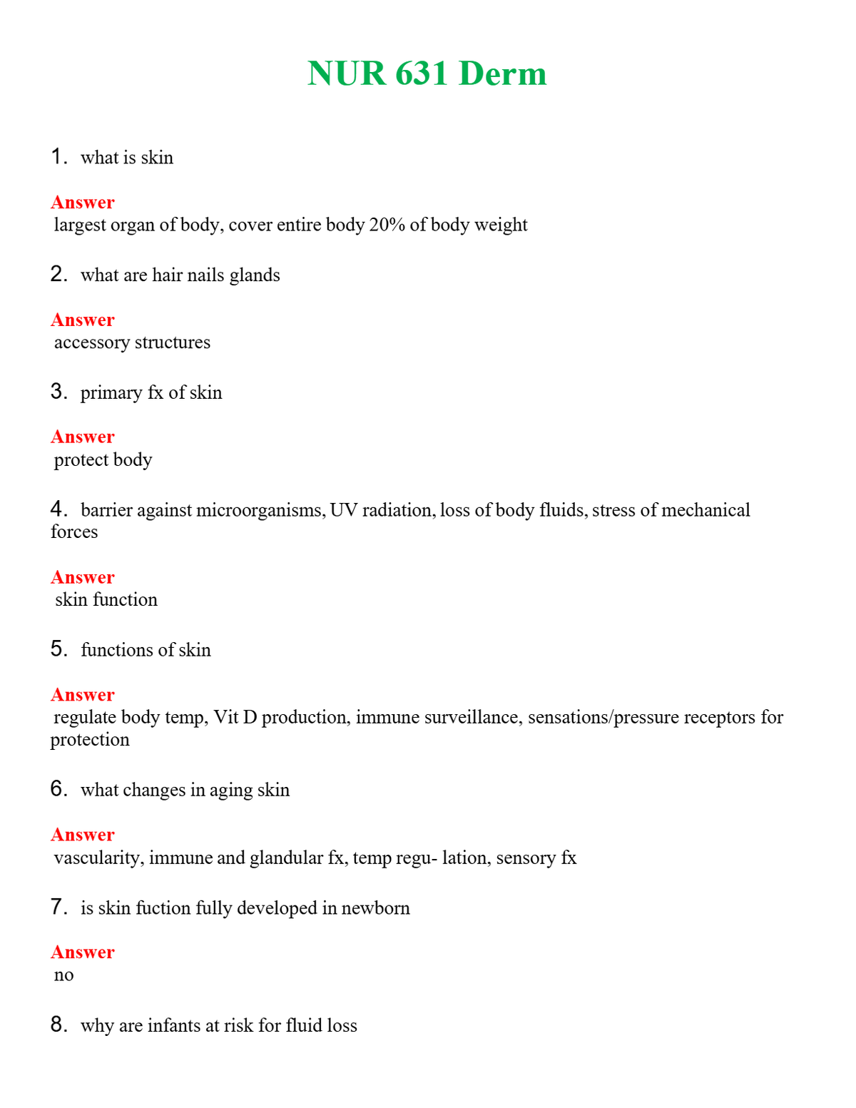 NUR 631 DERM | PASSED | A+ RATED GUIDE | NEW FULL EXAM