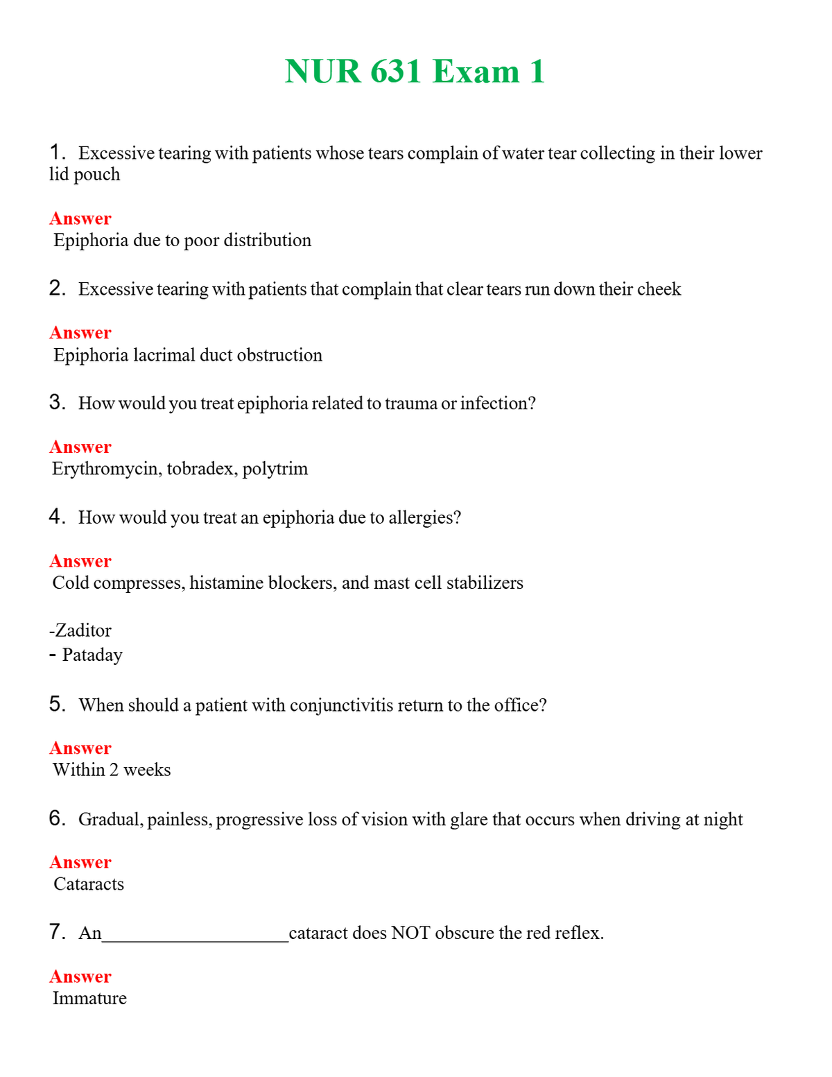 NUR 631 EXAM 1 | A+ RATED GUIDE | QUESTIONS AND ANSWERS (SOLVED)