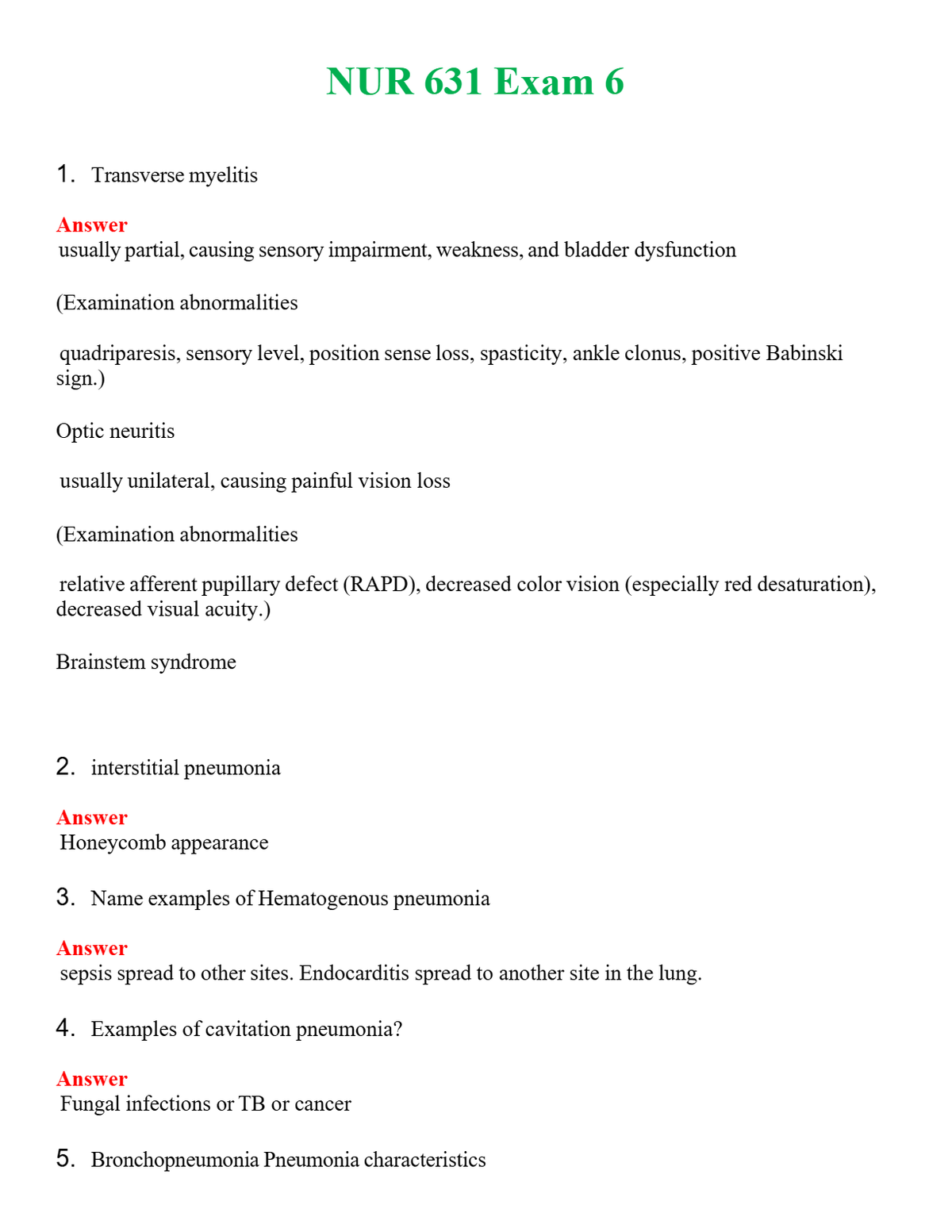 NUR 631 EXAM 6 | WITH 100% VERIFIED ANSWERS