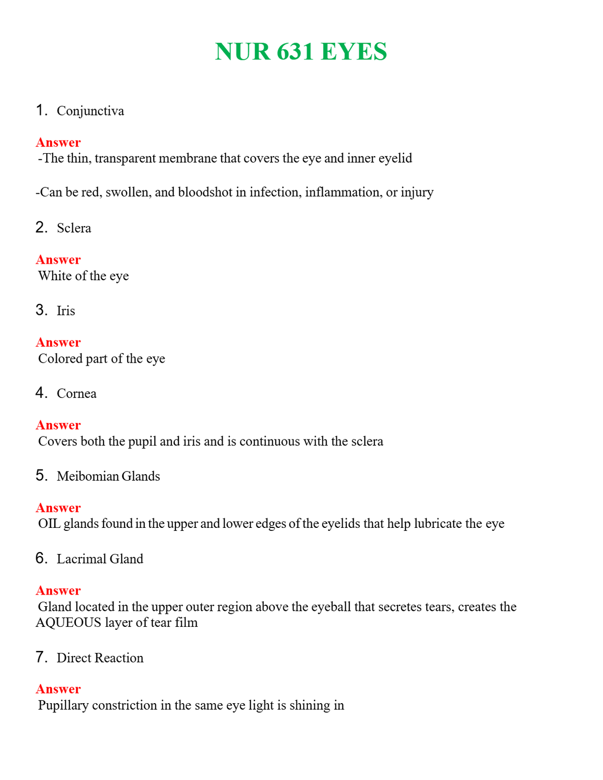NUR 631 EYES | QUESTIONS & ANSWERS (SOLVED)