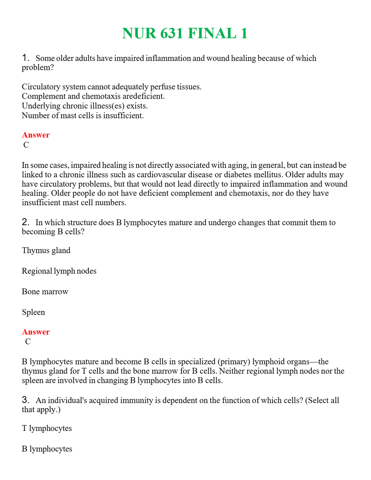 NUR 631 FINAL 1 | (ACTUAL EXAM ) QUESTIONS AND ANSWERS (SOLVED)