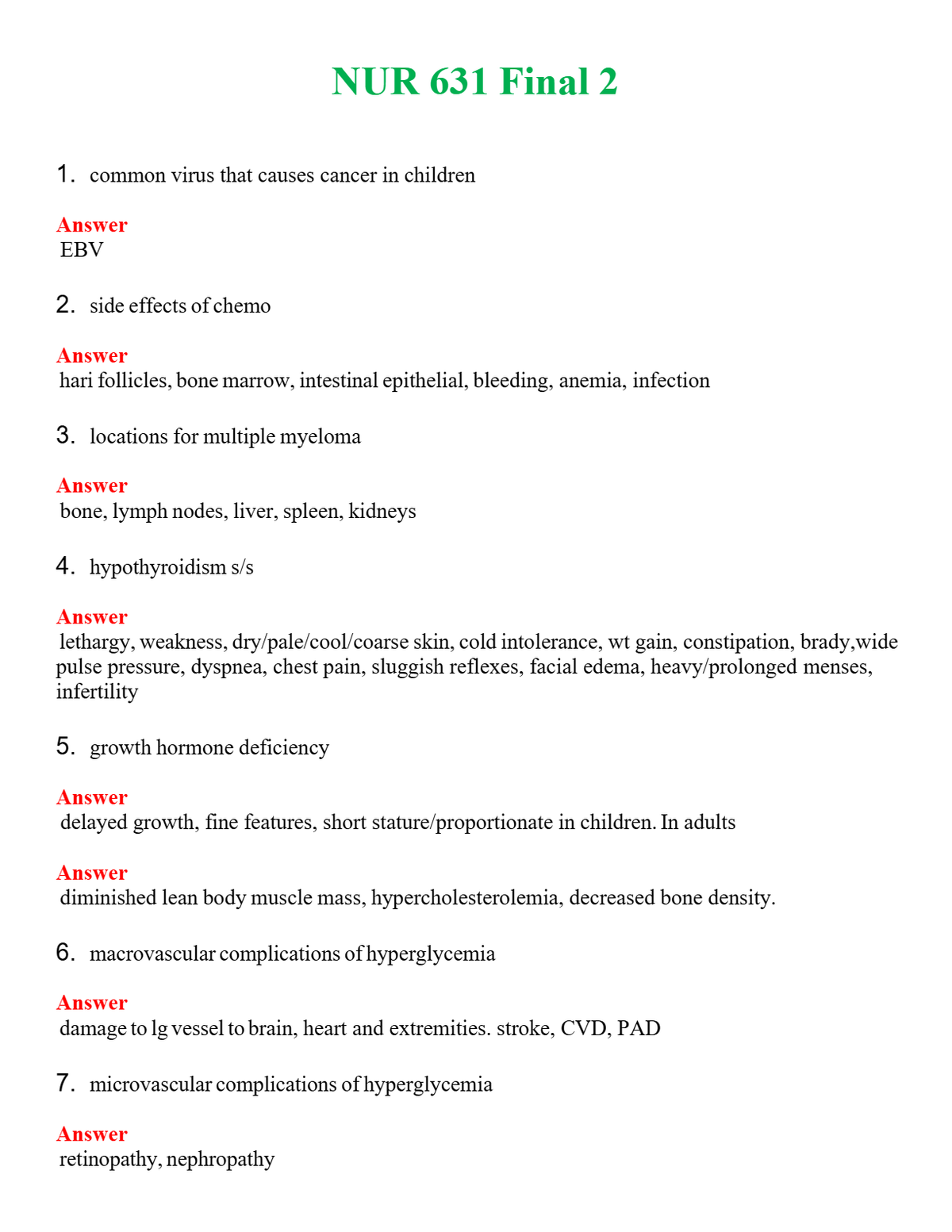 NUR 631 FINAL 2 | LATEST QUESTIONS WITH COMPLETE GRADE A++ ANSWERS