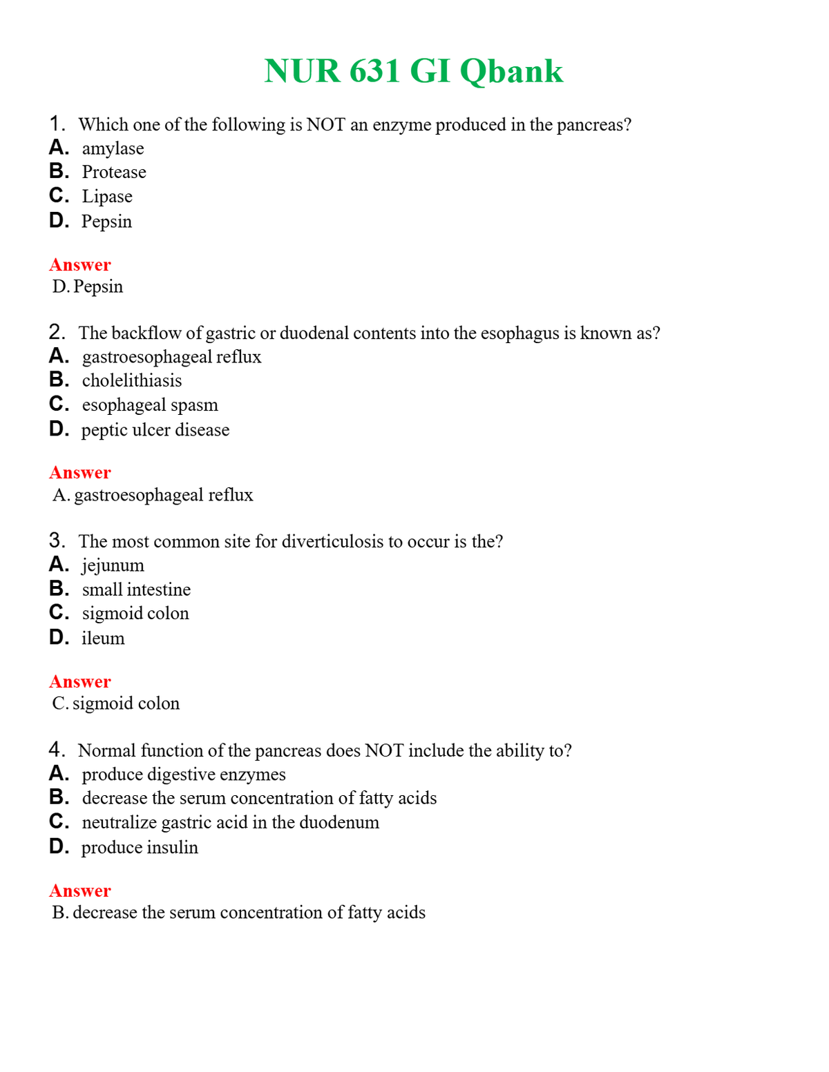 NUR 631 GI QBANK | WITH 100% VERIFIED ANSWERS