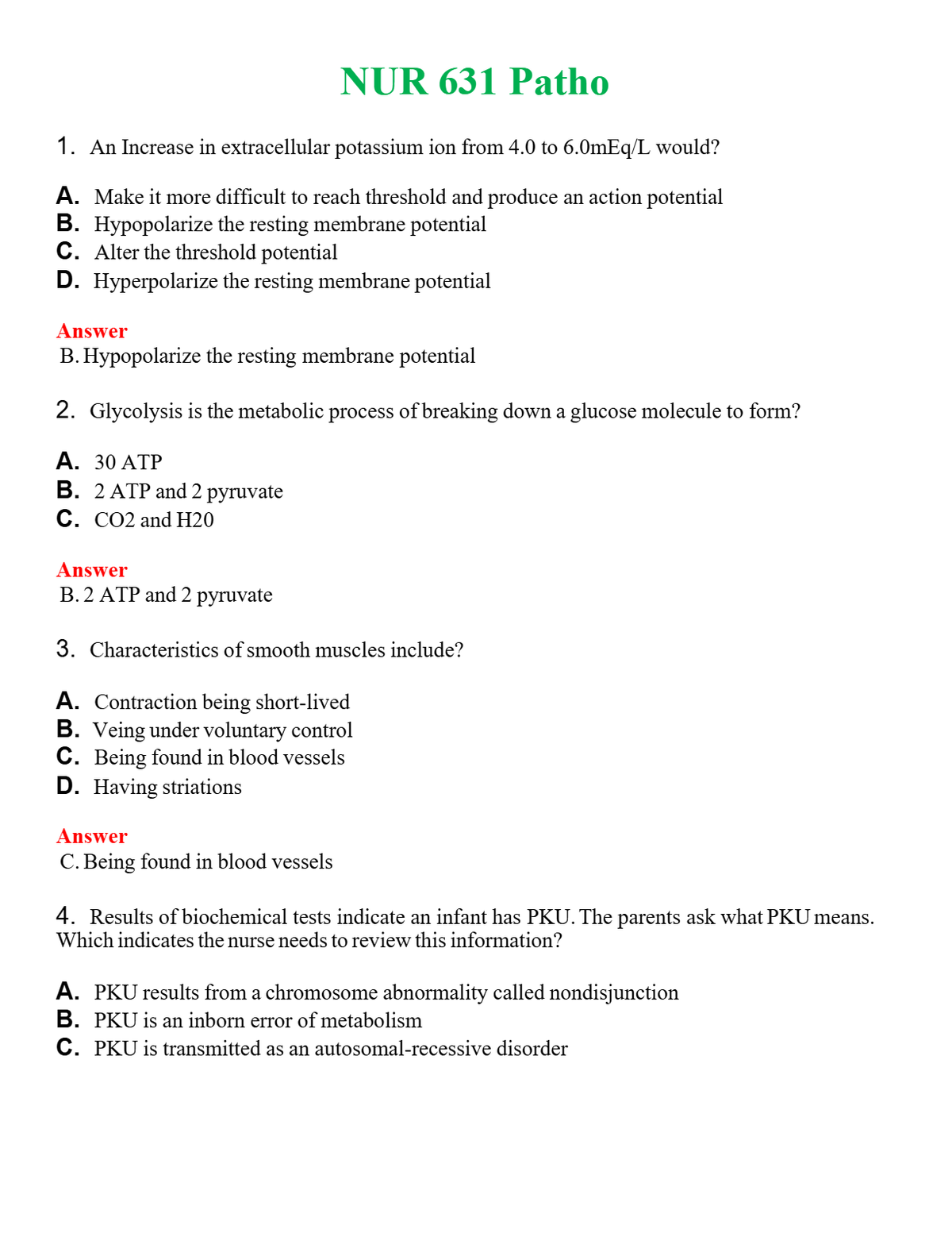 NUR 631 PATHO | PASSED | A+ RATED GUIDE | NEW FULL EXAM