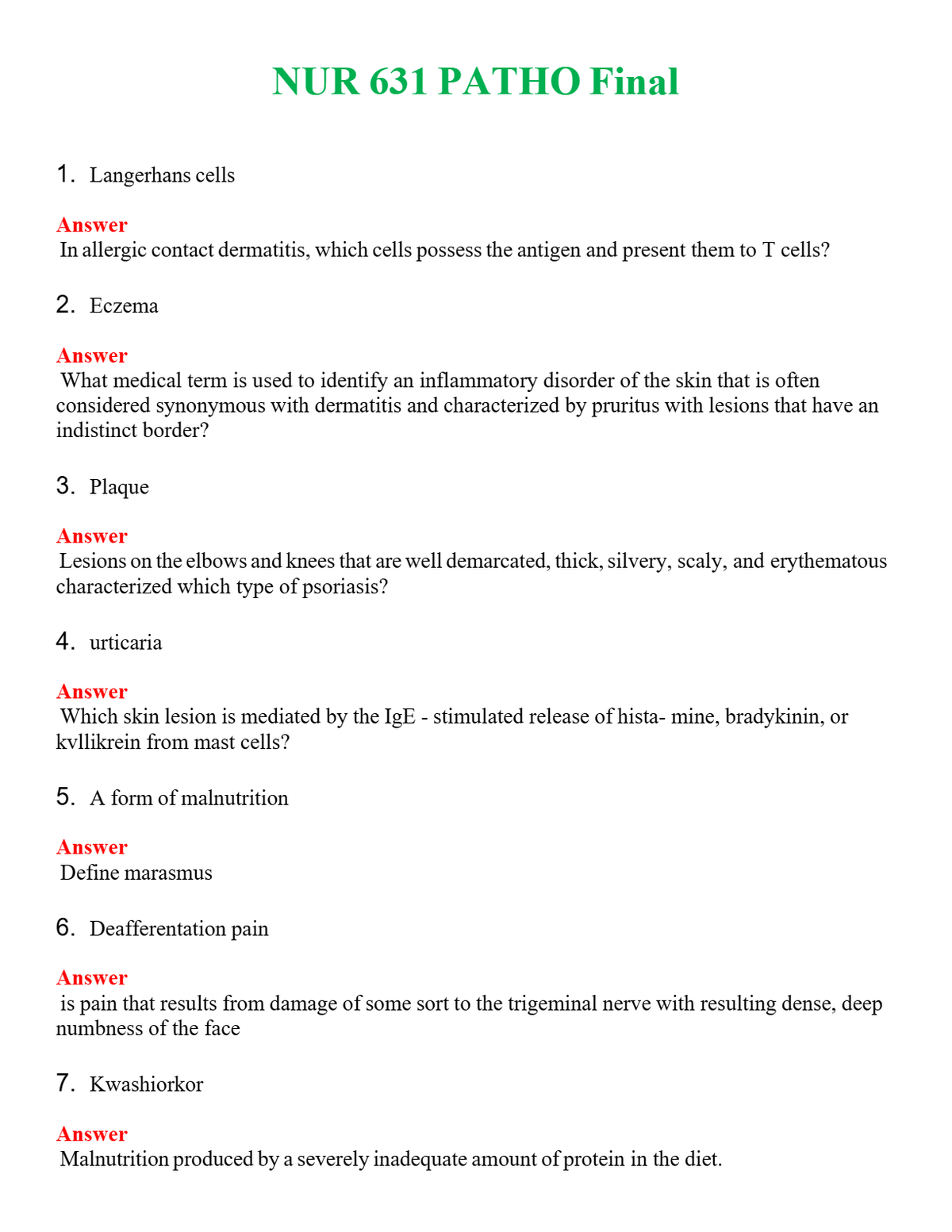 NUR 631 PATHO FINAL | A SOLVED 100% CORRECT