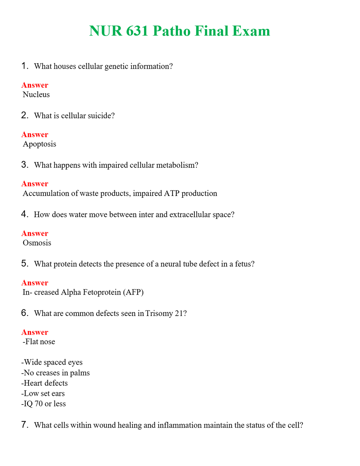 NUR 631 PATHO FINAL EXAM | GRADED A+ QUESTIONS & ANSWERS