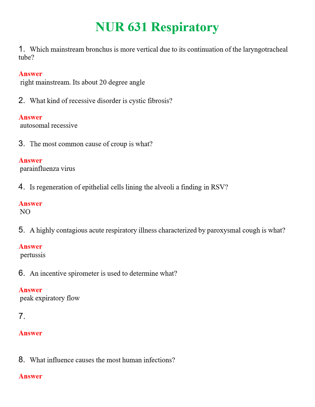 NUR 631 RESPIRATORY | GRADED A+ QUESTIONS AND ANSWERS (SOLVED)