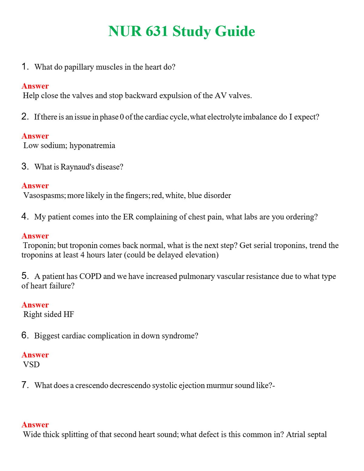 NUR 631 STUDY GUIDE | COMPLETE ANSWERS 100% CORRECT