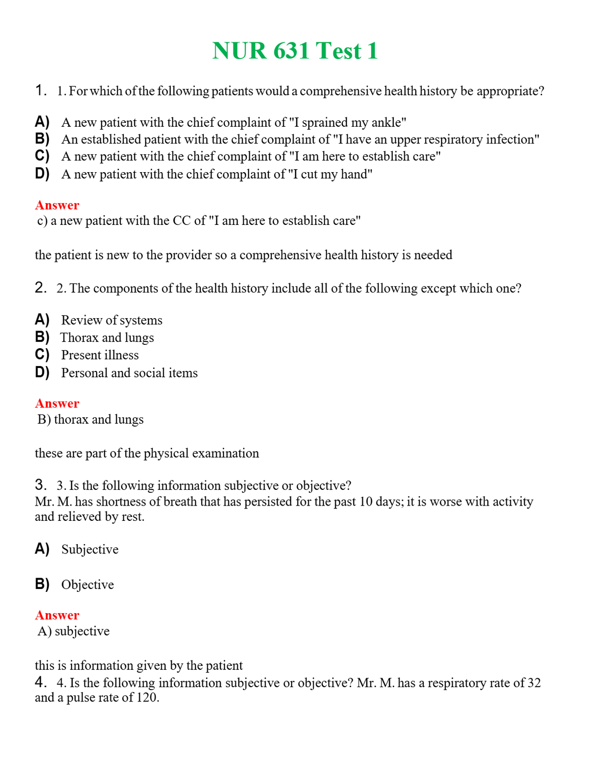 NUR 631 TEST 1 | ACTUAL QUESTIONS AND ANSWERS 100% CORRECT