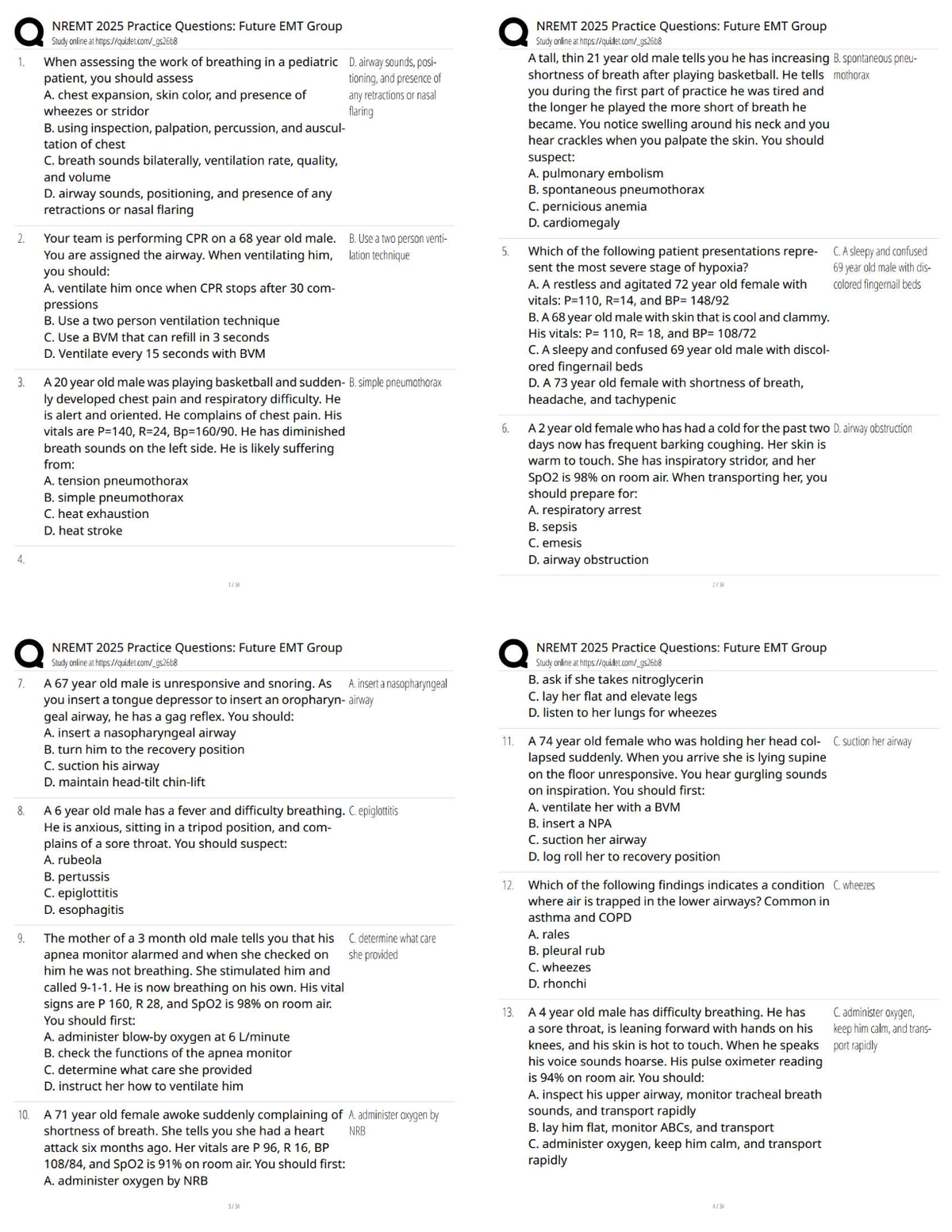 NREMT 2025 Practice Questions / Future EMT Group Exam