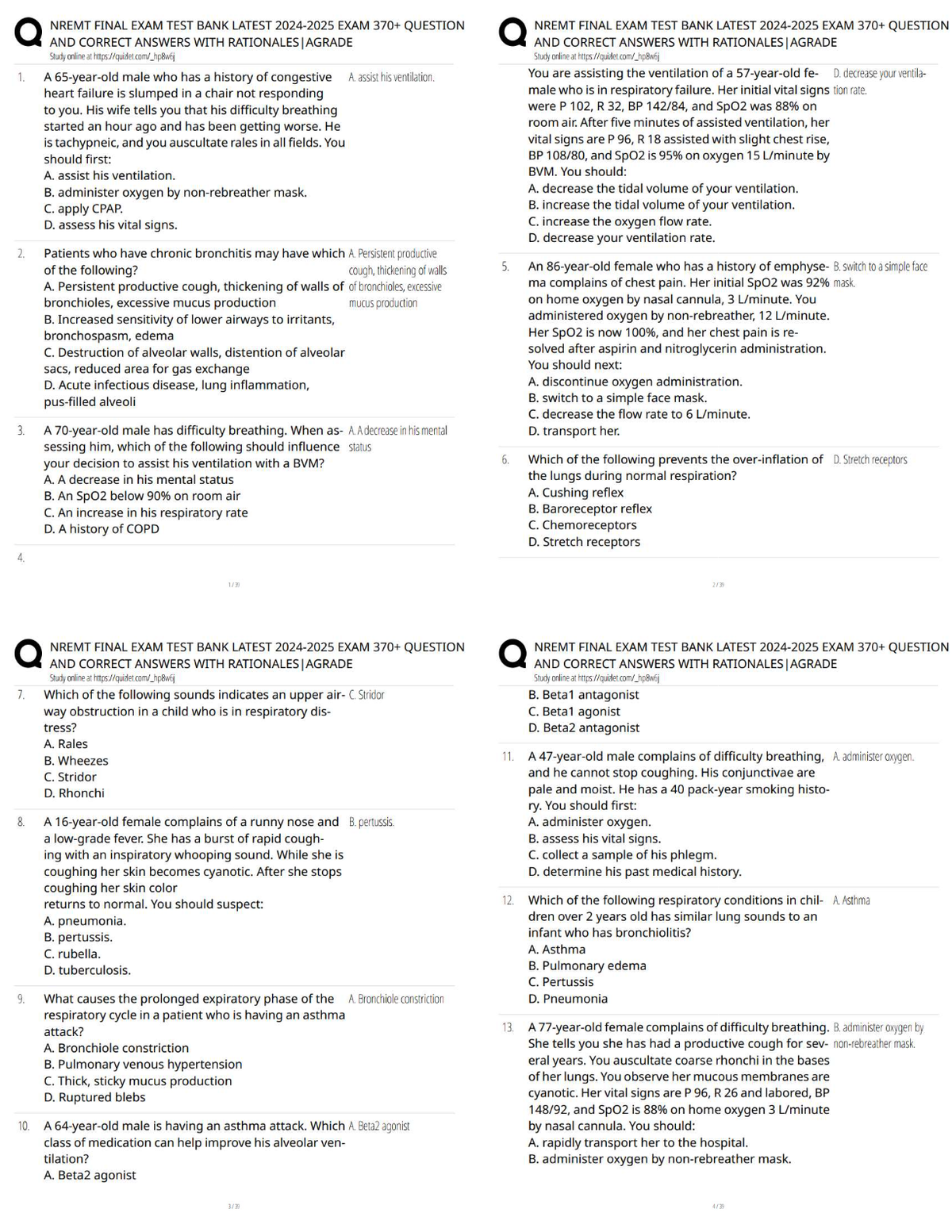 NREMT FINAL EXAM TEST BANK LATEST 2024-2025 / EMT Cognitive Exam 370 Questions 
