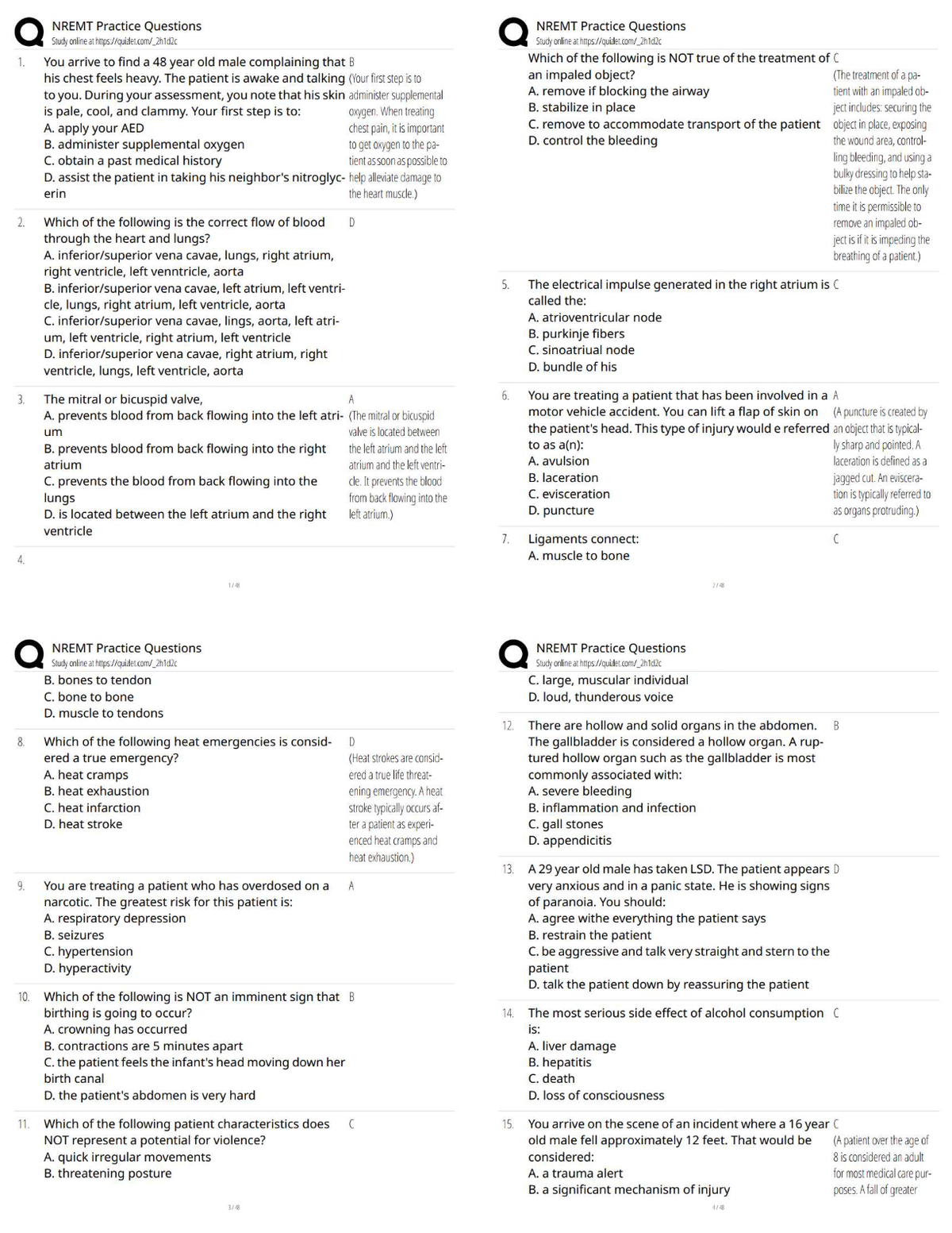 NREMT Practice / EMT Cognitive Exam Questions
