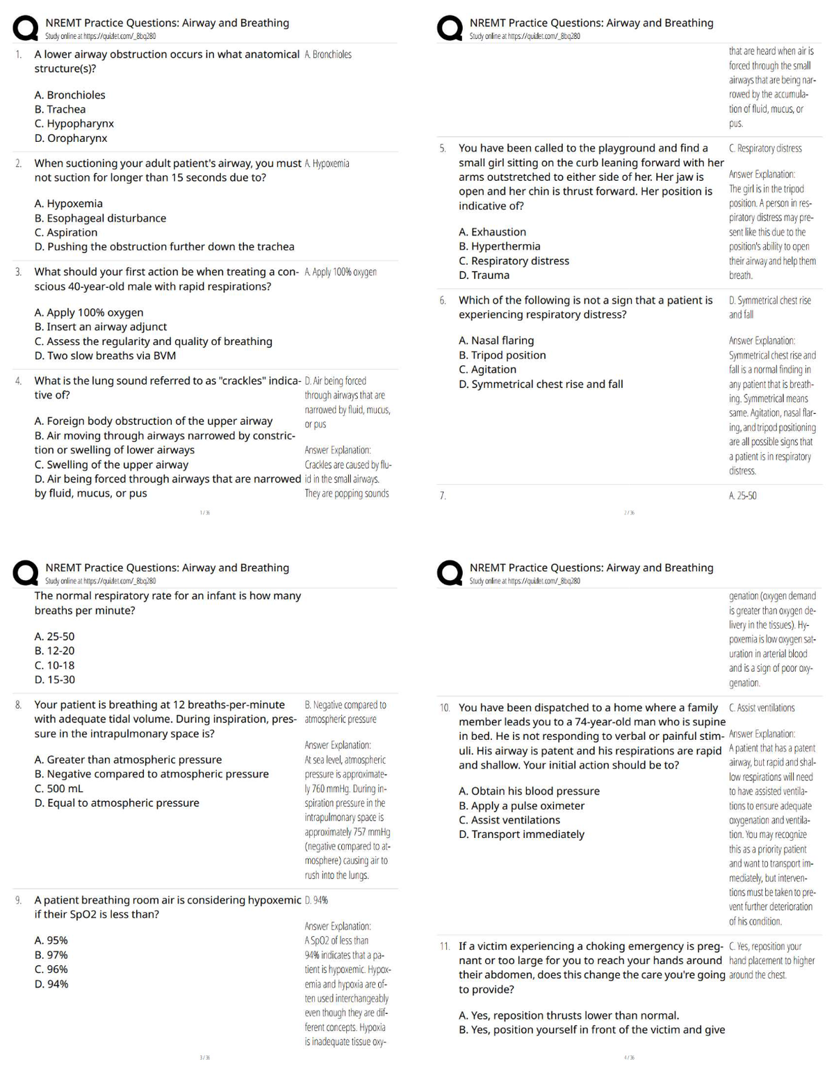 NREMT Practice Questions Airway and Breathing