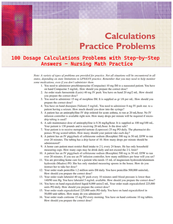 100 Dosage Calculations Problems with Step-by-Step Answers – Nursing Math Practice