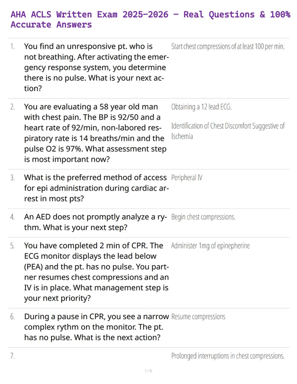 AHA ACLS Written Exam 2025 – Real Questions & 100% Accurate Answers