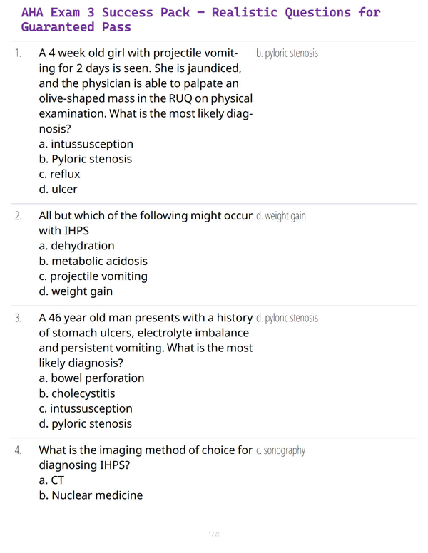 AHA Exam 3 Success Pack – Realistic Questions for Guaranteed Pas