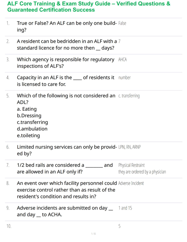ALF Core Training & Exam Study Guide – Verified Questions & Guaranteed Certification Success